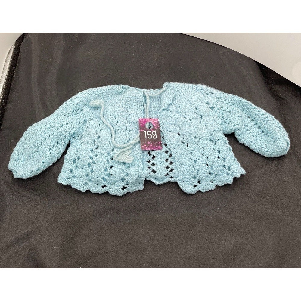 Vintage‎ crocheted handmade light blue baby sweater three months